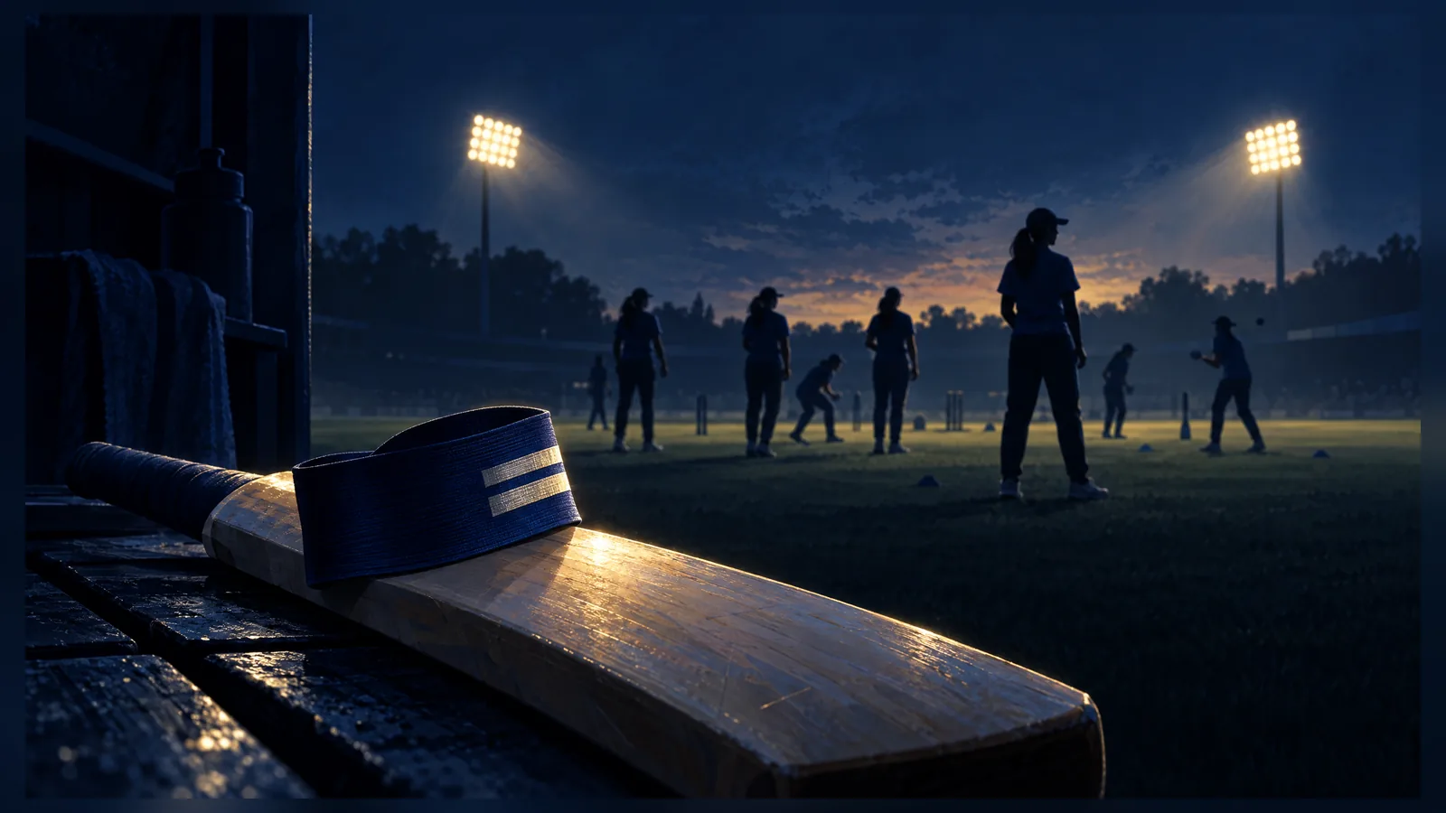 Original conceptual illustration of a cricket leadership transition; not Harmanpreet Kaur or an event photograph