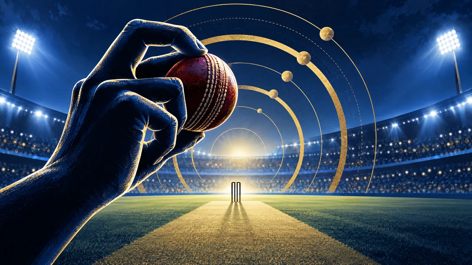 Conceptual cricket ball with milestone rings; no portrait of Akeal Hosein