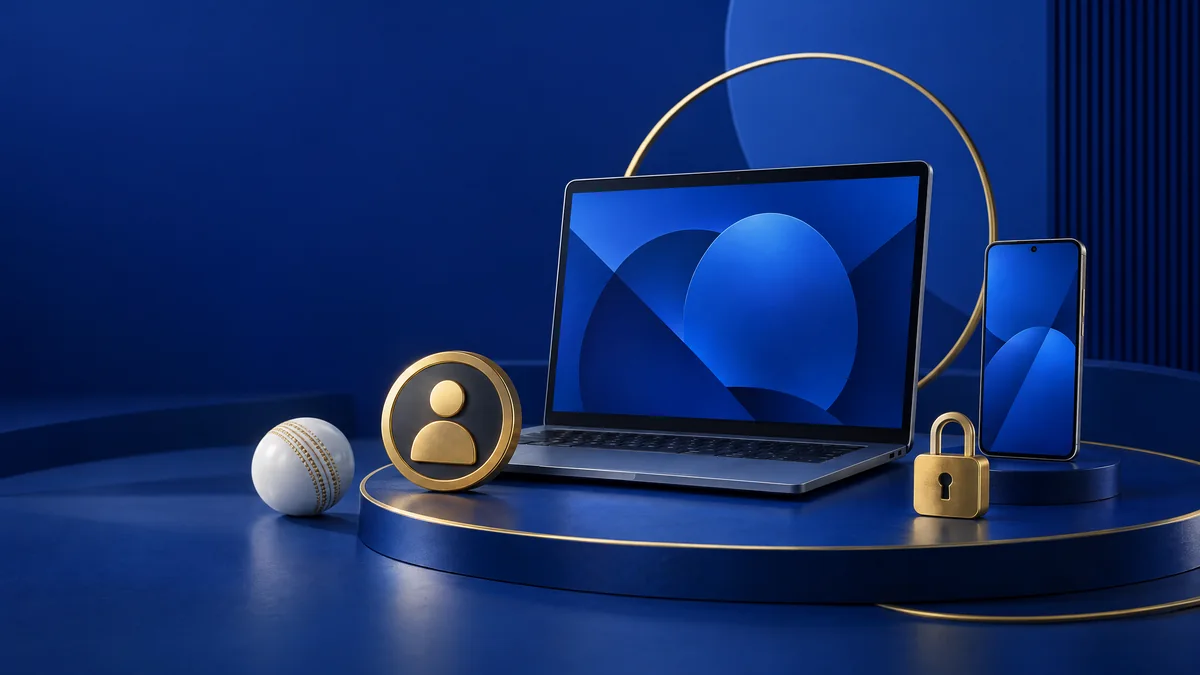 Conceptual illustration of a laptop, phone and padlock for personal account access