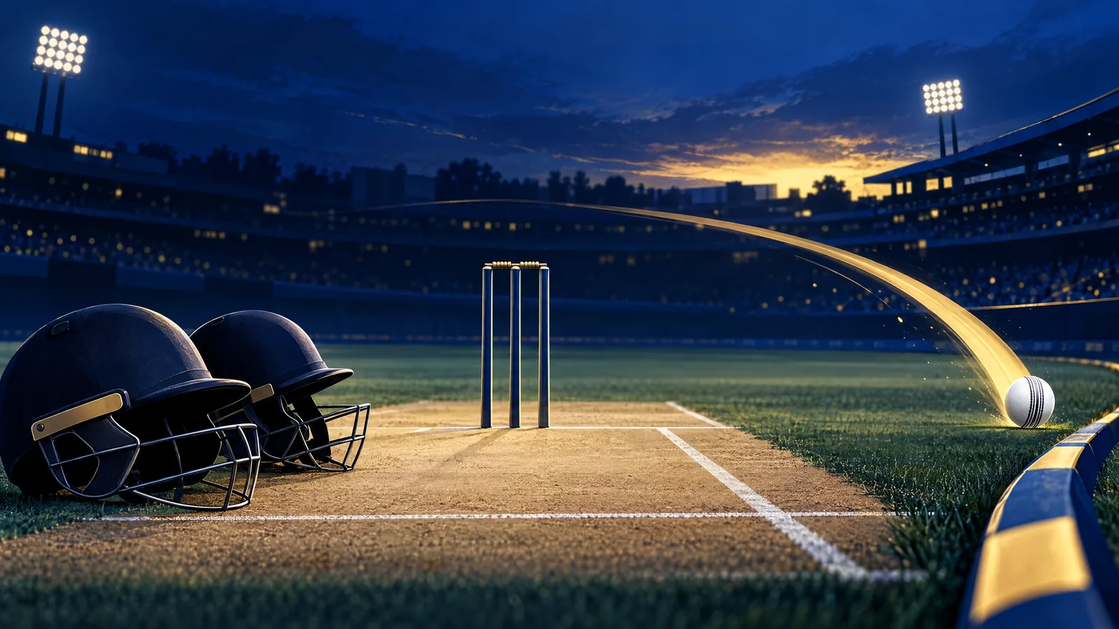 Conceptual cricket ball near an empty women's U19 crease, not a photograph of the players